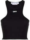 Off-white Cropped Embroidered Ribbed Stretch-cotton Jersey Tank In Black