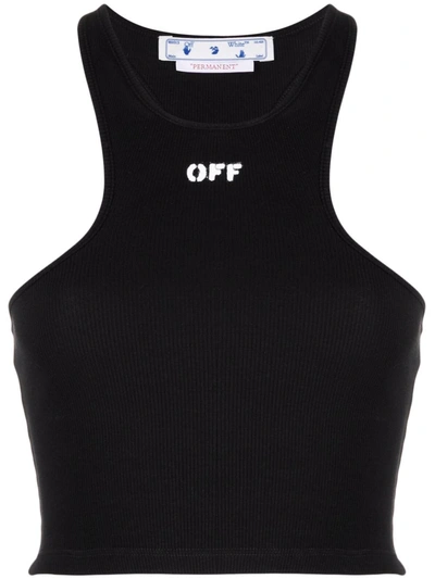 Off-white Black Stamp Logo Basic Rowing Ribbed Tank Top In Black White