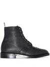 Thom Browne Black Pebbled Leather Wingtip Boots In Black