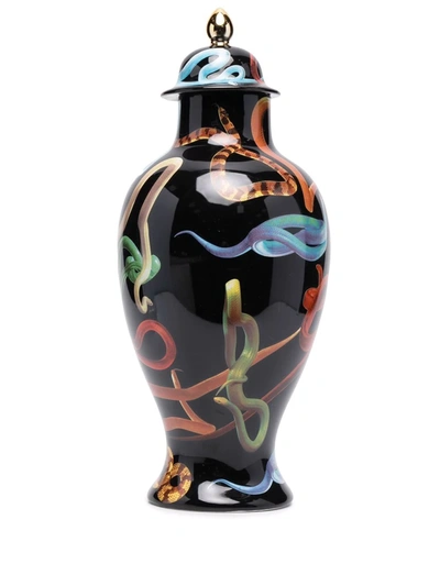 Seletti Graphic Snakes-print Vase In Black