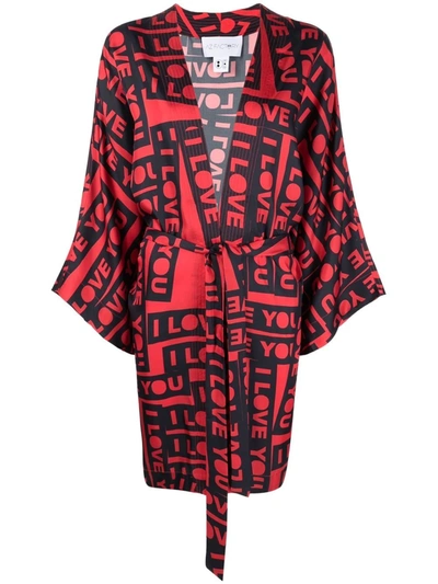 Az Factory I Love You Print Robe In Red