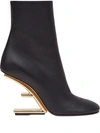Fendi Lambskin Metallic F-heel Ankle Booties In Black
