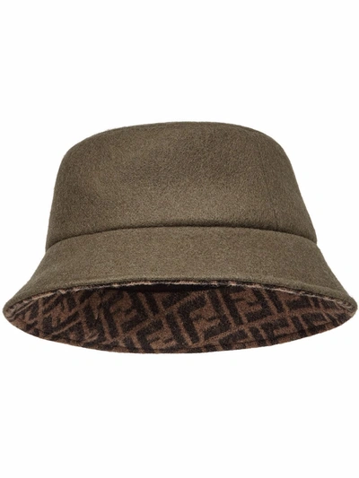 Fendi Ff Logo Wool Bucket Hat In Vert