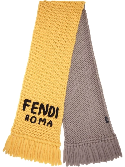 Fendi Logo-embroidered Chunky-knit Scarf In Jaune