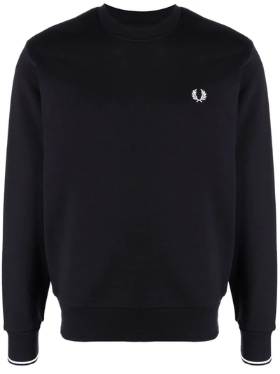 Fred Perry Embroidered Logo Crew-neck Sweatshirt In Navy