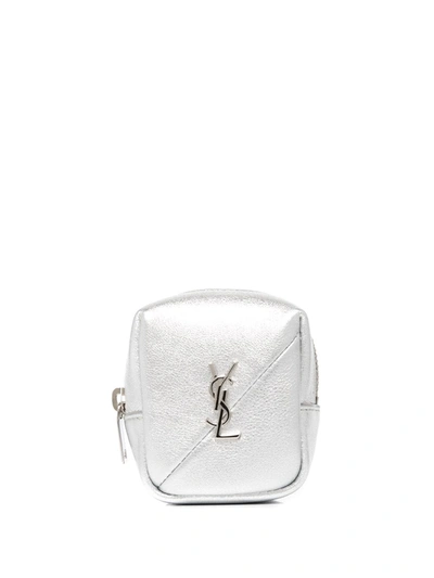 Saint Laurent Jamie Cube Monogram Pouch In Silver