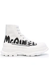 Alexander Mcqueen Men's Tread Slick Graffiti Logo Leather Lace-up Boots In White