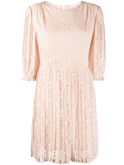 See By Chloé Perforated Floral Pattern Dress In Pink