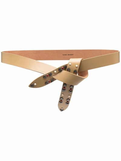 Isabel Marant Lecce Leather Belt With Studs In Beige