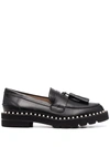 Stuart Weitzman Mila Tassel-trim Studded Loafers In Black
