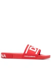 Dolce & Gabbana Contrasting Dg Logo Rubber Slides In Red
