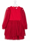 Simonetta Polka-dot Long Sleeve Dress In Red
