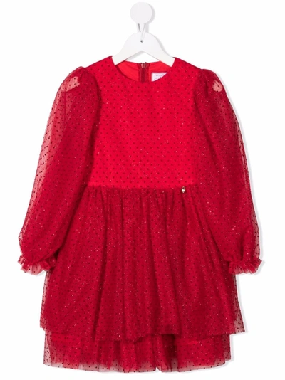 Simonetta Polka-dot Long Sleeve Dress In Rosso