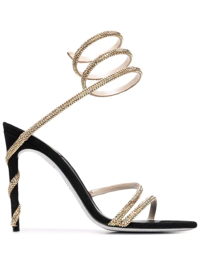 René Caovilla Margot 120mm Jewelled Snake Sandals In Black