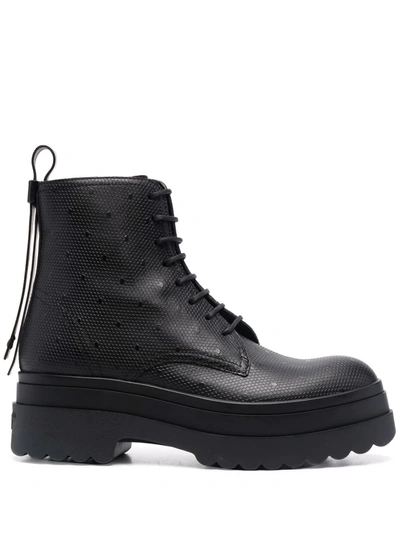 Redv Lye(red) Point-d'esprit Combat Boots In Black