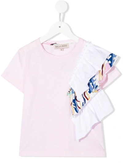 Emilio Pucci Junior Kids' Ruffled-detail Cotton T-shirt In Pink