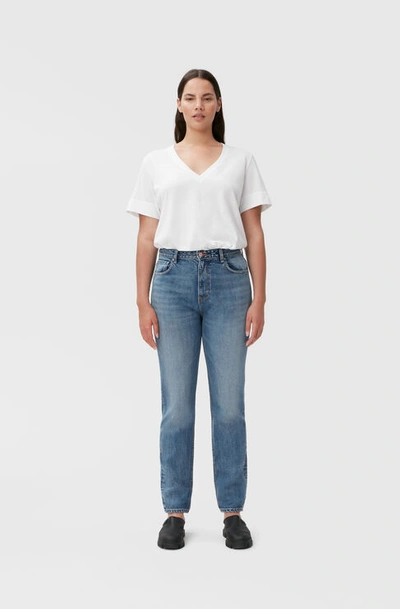Ganni Rigid Denim Swigy Jeans In Mid Blue Vintage