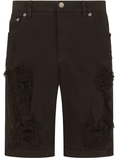 Dolce & Gabbana Distressed Denim Shorts In Schwarz