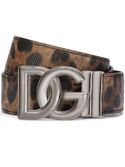 Dolce & Gabbana Reversible Leopard-print Calfskin Belt In Animal Print