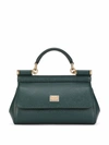 Dolce & Gabbana Small Sicily Dauphine Leather Top Handle Bag In Green