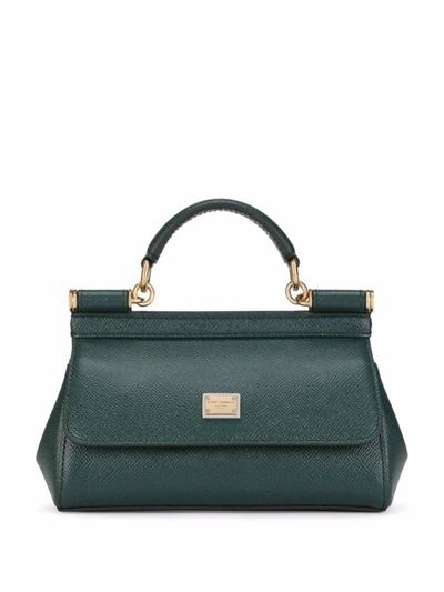 Dolce & Gabbana Sicily Small Leather Satchel In Green