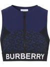 Shop Burberry Tb Monogram-print Zip-up Cropped Top In Blau