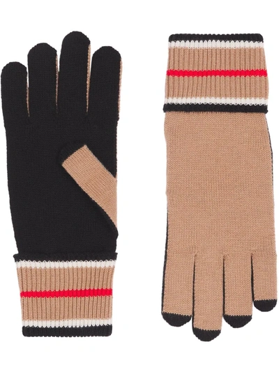 Burberry Striped Cuff Cashmere Cotton Gloves In Black