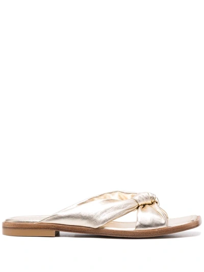 Stuart Weitzman Playa Metallic Leather Sandals In Gold