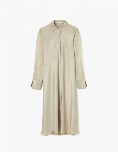 A Line Satin Long-sleeve Open-detail Shirtdress In Champagne-beige