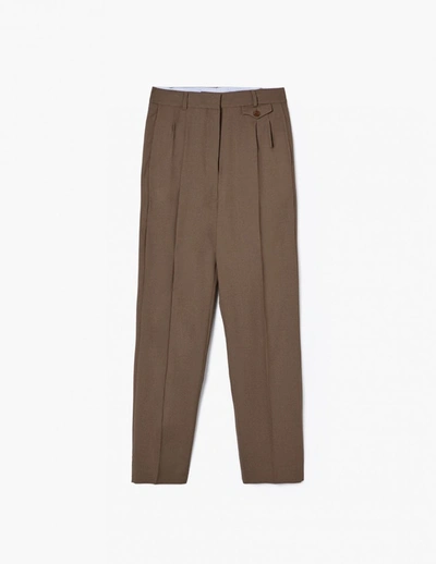 A Line Coffee Pleat Detail Straigh-leg Trousers In Morning-coffee