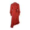 Zimmermann Long Sleeve Asymmetric Silk Wrap Dress In Crimson