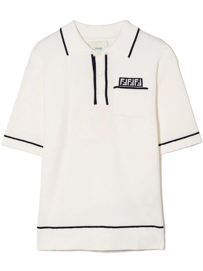 Fendi Teen Ff-logo Short-sleeve Polo Shirt In White