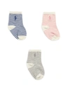 Polo Ralph Lauren Baby Girl's 3-pack St James Striped Crew Socks In Grey Multi