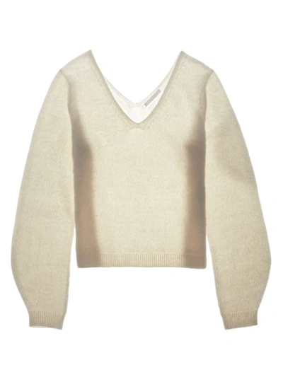 Helmut Lang Off-white Brushed Double V-neck Sweater In Winter Wht