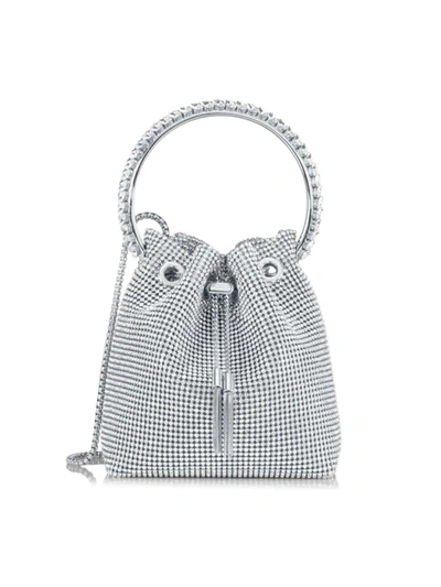 Jimmy Choo Bon Bon Crystal Mesh Bucket Bag In Silver