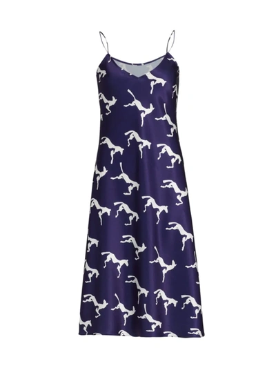 Alejandra Alonso Rojas Horse Print Slip Dress In Blue With Ivory Horse Print