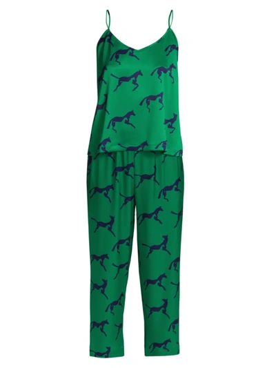 Alejandra Alonso Rojas Two-piece Horse Print Pajama Set In Green With Blue Horse Print