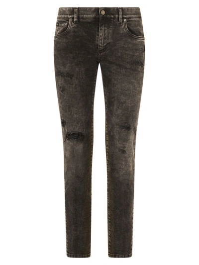Dolce & Gabbana Distressed Skinny Jeans In Grey