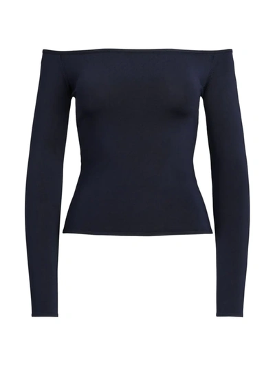 Ralph Lauren Mulberry Silk Off-the-shoulder Sweater In Lux Navy