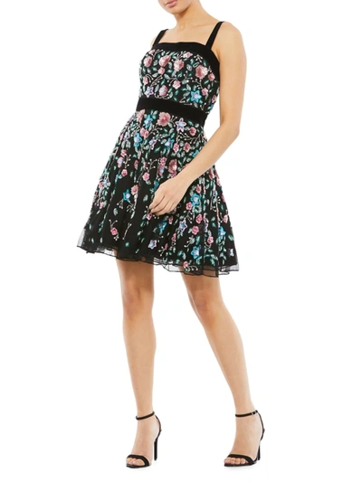 Mac Duggal Sequin Floral Mesh Cocktail Dress In Black Multi