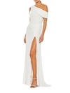 Mac Duggal Foldover Neck One-shoulder Jersey Gown In White