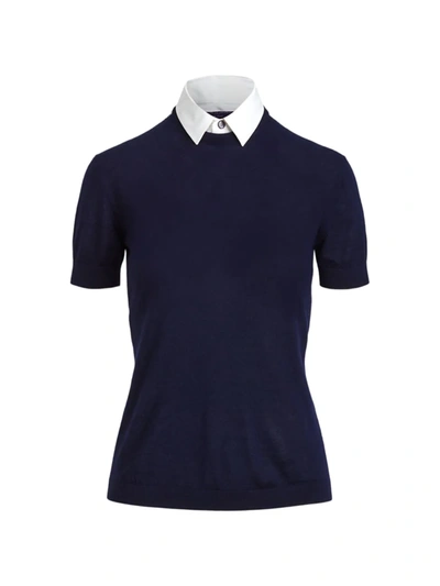 Polo Ralph Lauren Short-sleeve Cashmere Sweater W/ Detachable Collar In Lux Navy