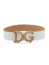 Dolce & Gabbana Baroque Logo Leather Belt In Bianco