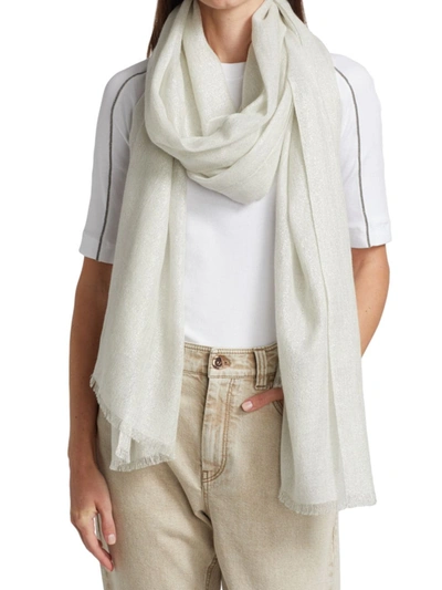 Brunello Cucinelli Women's Fringed Silk & Cashmere Scarf In White