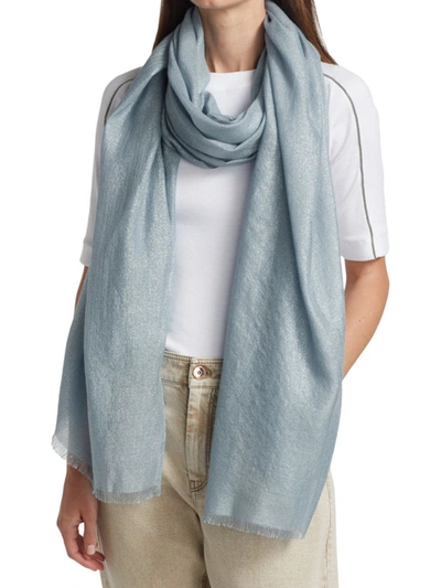 Brunello Cucinelli Women's Fringed Silk & Cashmere Scarf In Blue