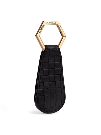 Lindsay Albanese The Drop Leather Hat Holder In Black With Brushed Gold Hardware