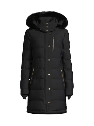 Moose Knuckles Watershed Hooded Shearling Trim Down Parka In Black