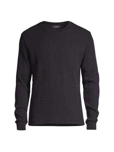 Theory Waffle-knit Crewneck Sweater In Black
