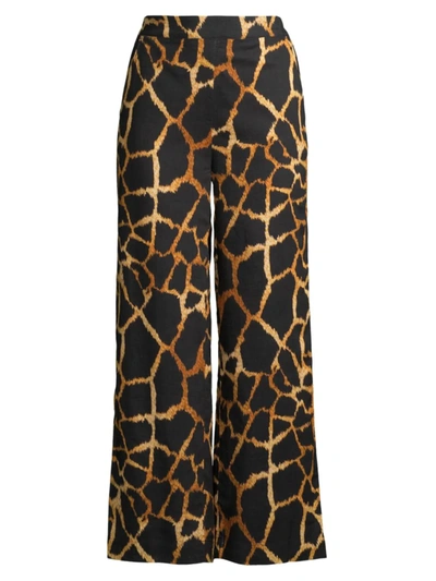 Milly Marlowe Giraffe-print Linen Pants In Black Multi