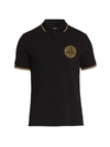 Versace Embroidered Emblem Logo Polo In Black Gold